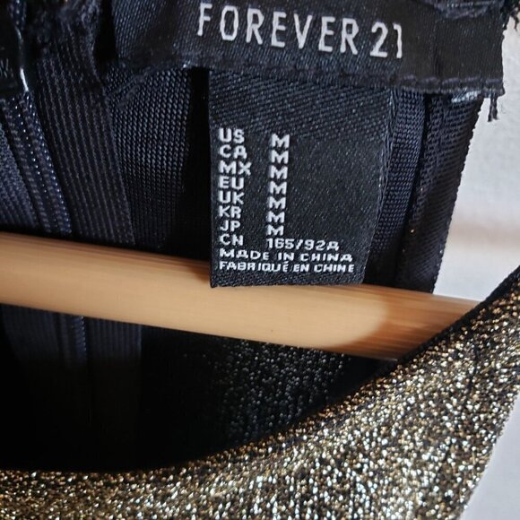 Forever 21 Glitter Sheer Panel Mini Dress Sparkle Gold/Black Size Women's Medium - Picture 2 of 10